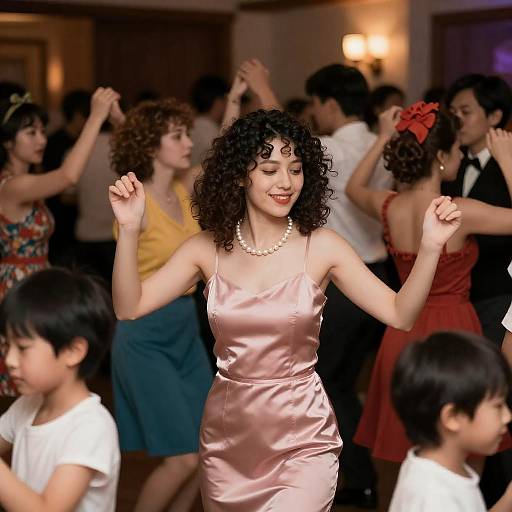 Vibrant Dance Party with Central Woman