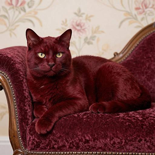 Majestic Red Velvet Cat on Chaise