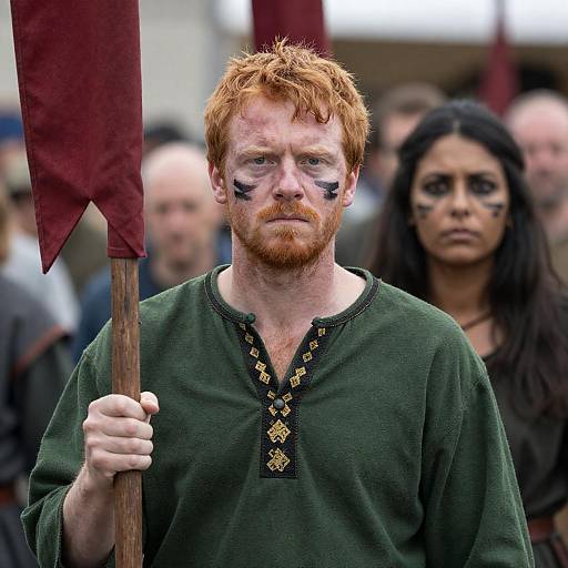Medieval Portrait of Painted Figures in Action