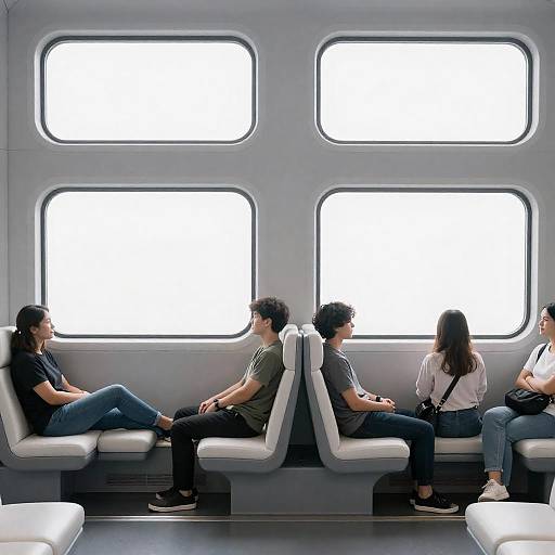 Passengers in Futuristic Train Interior