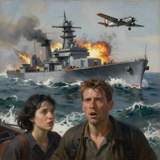 Epic Naval Battle in War-Torn Scene