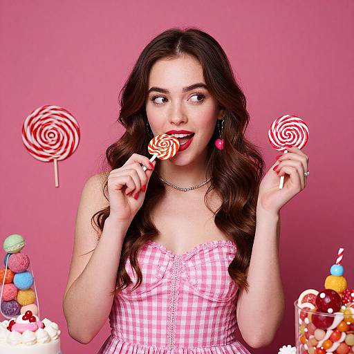 Woman Surrounded by Vibrant Sweets