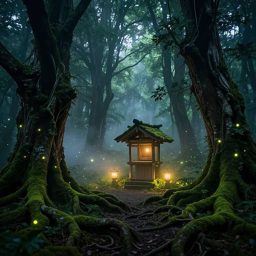 Mystical Forest Shrine with Glowing Moss