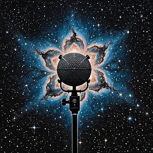 Podcast Microphone Silhouette with Nebula Background