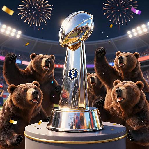Victorious Bears with Super Bowl Trophy