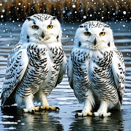 Joyful Snowy Owls in Winter