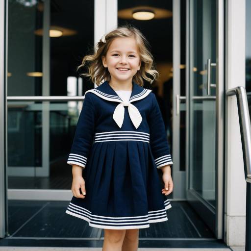 Smiling Toddler Girl in Navy Sailor Dress