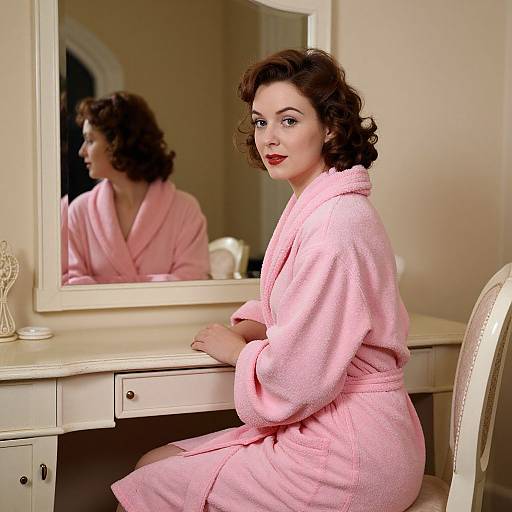 Vintage Woman in Pink Bathrobe
