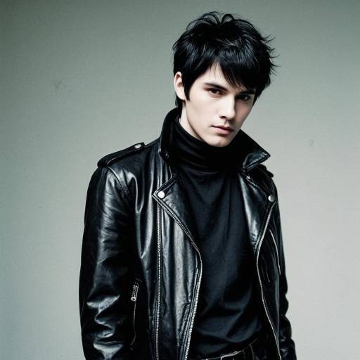 Young Man in Vintage Black Leather Jacket