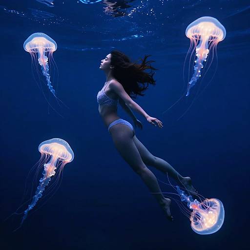 Mystical Woman Among Glowing Jellyfish