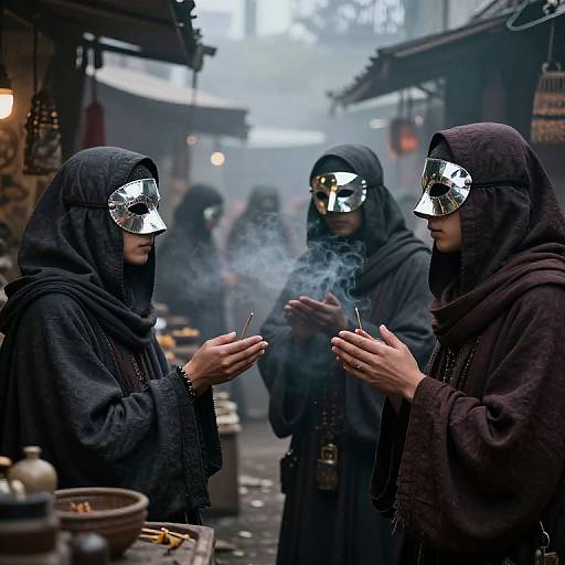 Misty Marketplace of Cloaked Figures