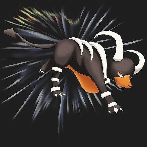 Illustration of Houndoom, pokemon in the style of Montemasa