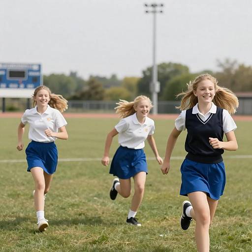 Joyful Teens Running in Grassy Field