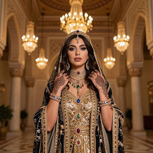 Arabian Model in Jewel-Toned Dress