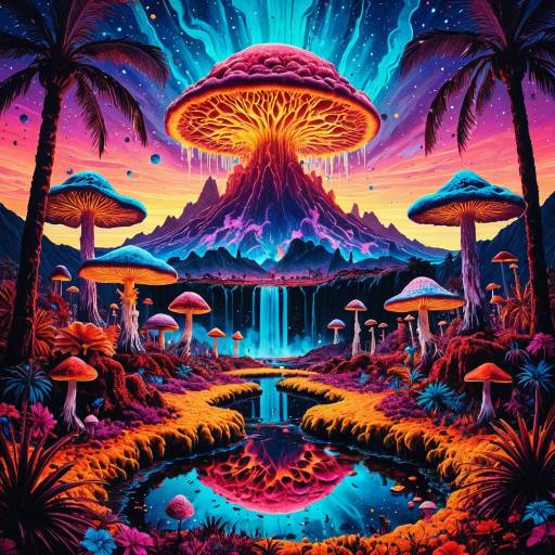 Psychedelic Melting Mushroom Forest Landscape Psychedelic Melting Mushroom Forest Landscape