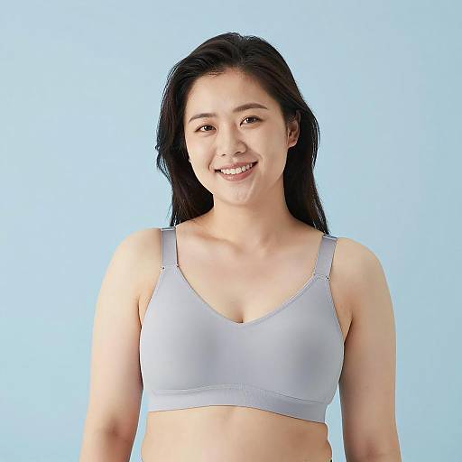 Smiling Asian Woman Portrait in Light Gray