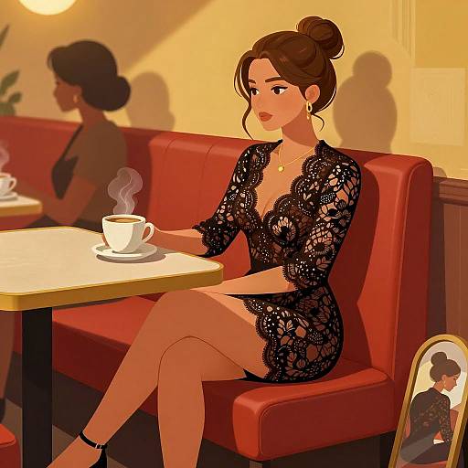 Elegant Women in a Cozy Café Setting
