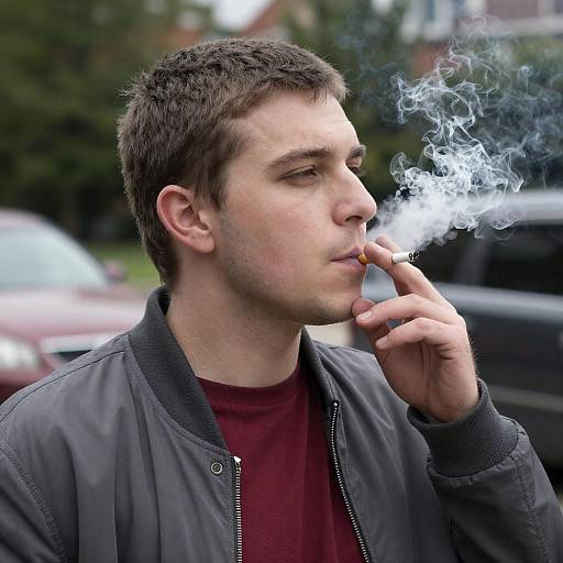 Young Man Smoking Cigarette Outdoors