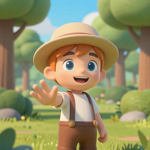 Cheerful Cartoon Boy in Vibrant Forest