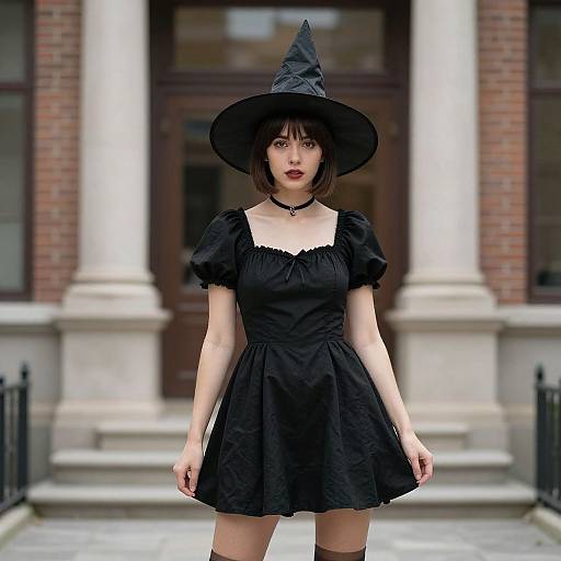Short Black Witch Costume Pose