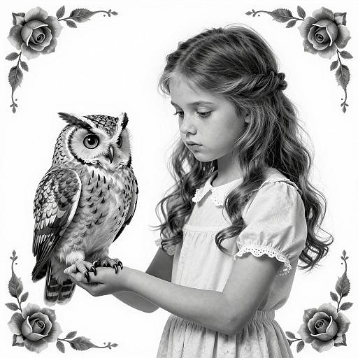 Elegance and Mystery: Girl and Owl Art
