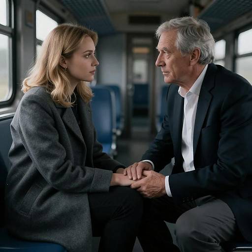 Tender Moment in a Dim Train Carriage