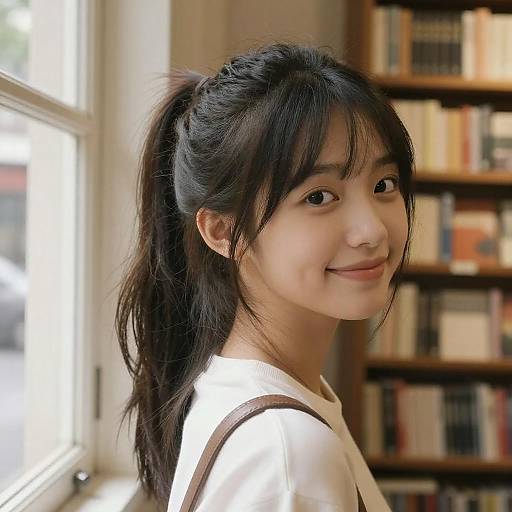 Serene Portrait of a Bookstore Beauty