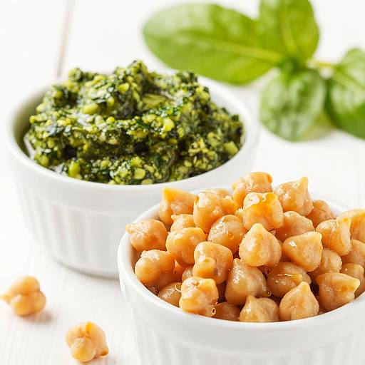 Ceramic Bowls with Chickpeas and Pesto
