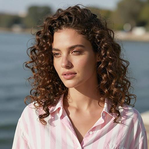 Woman in Striped Shirt by Water