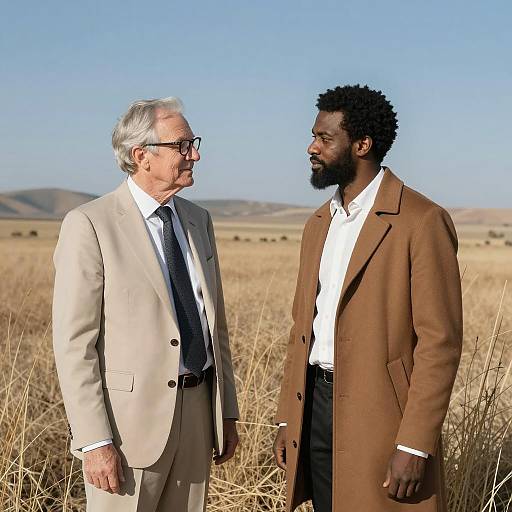 Diverse Encounter in a Serene Landscape