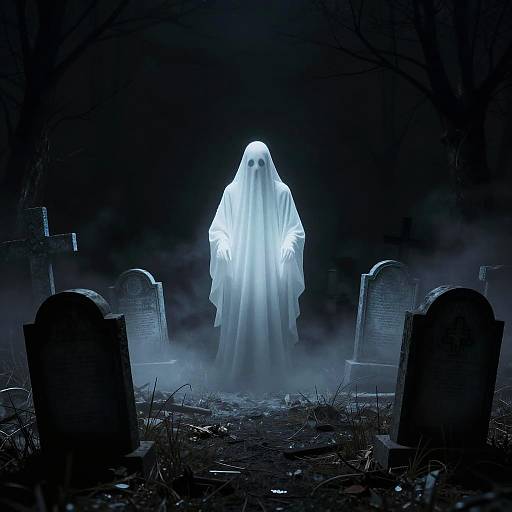 Ghostly Graveyard in Pale Blue Fog