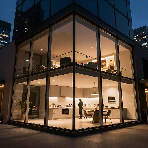 Night High-Rise With Warm Kitchen View