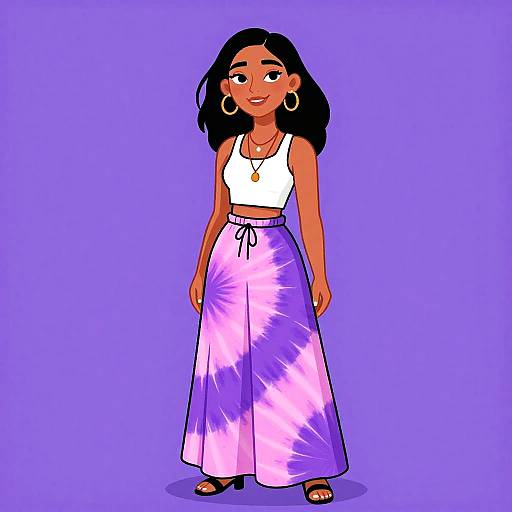 Bohemian Woman in Vibrant Tie-Dye Skirt
