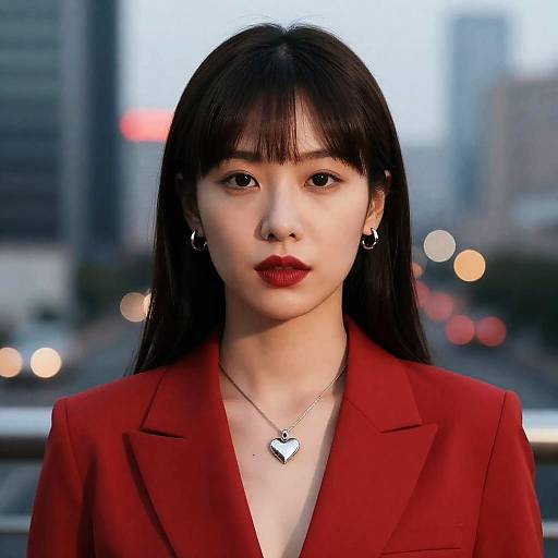 Stylish Asian Woman Against City Lights