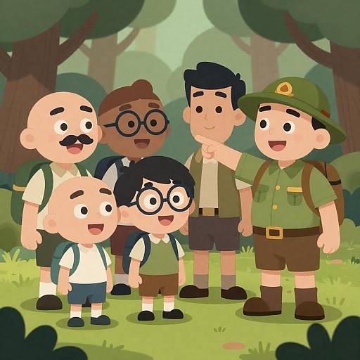 Cartoon Characters Adventuring in a Forest