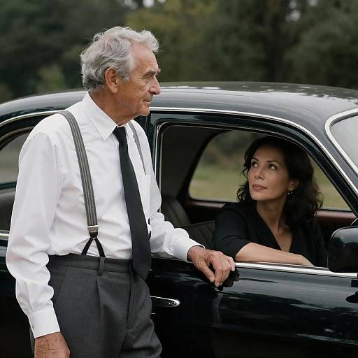 Elderly Man and Woman by Vintage Car