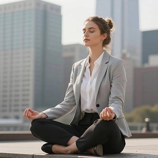 Meditative Woman in Urban Cityscape