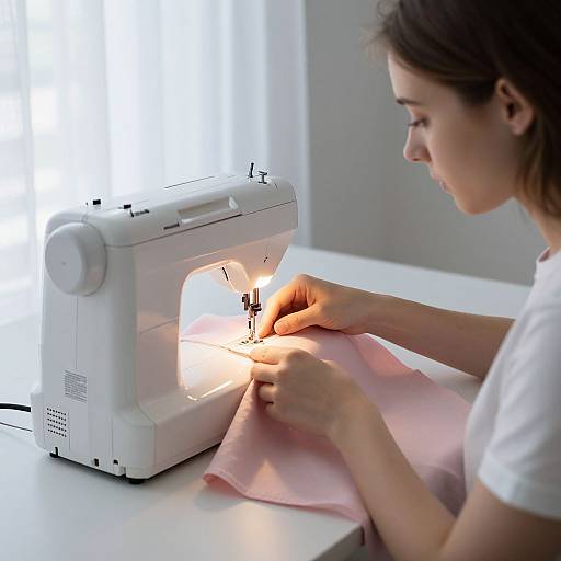 Woman Sewing with Modern Machine