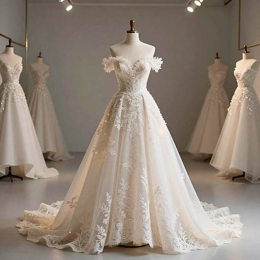 Elegant Lace Wedding Dress on Mannequin
