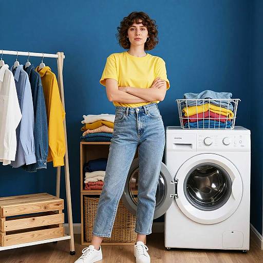 Confident Woman in Stylish Laundry Room