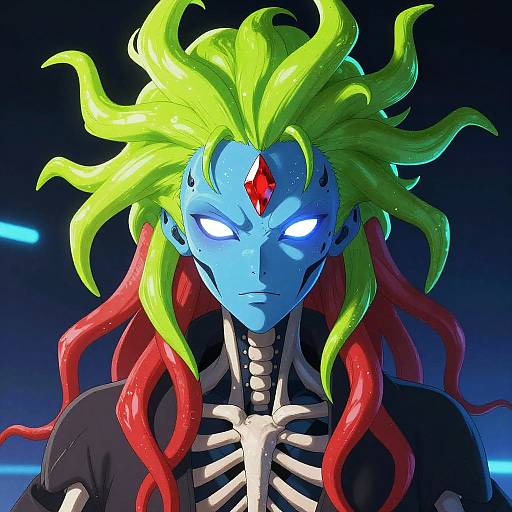 Futuristic Alien Portrait with Neon Tentacles