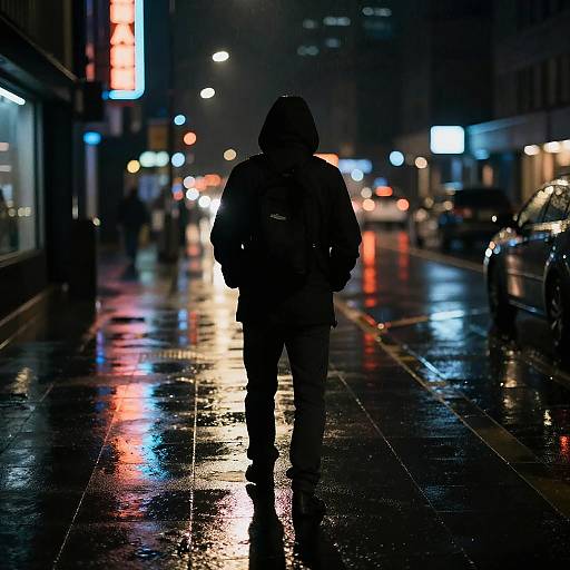 Rainy Night Lone Figure Silhouette