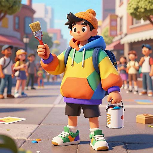 Whimsical Street Artist in City Square