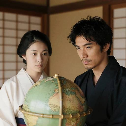 Japanese Couple Examining Globe