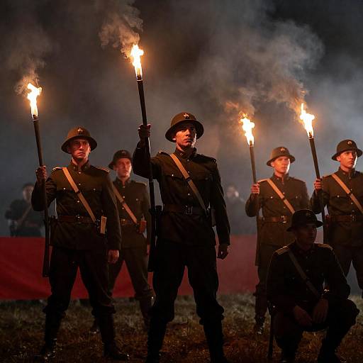 Dramatic Soldiers in Foggy Night Scene