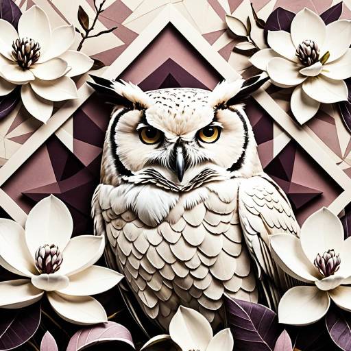 Geometric Owl on Floral Background