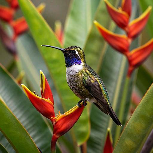 Hyper-Realistic Hummingbird on Tropical Flower