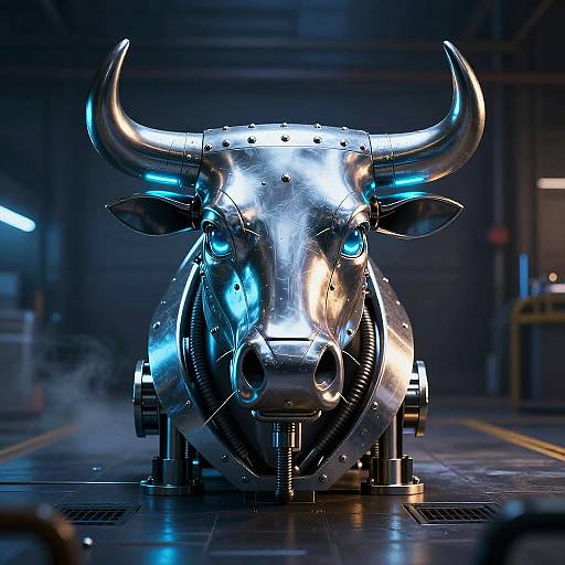 Futuristic Steel Robotic Bull Head