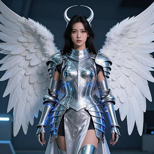 Futuristic Archangel in Silver Armor
