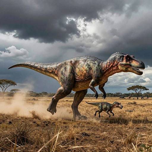 Giganotosaurus Hunting in Stormy Plain
